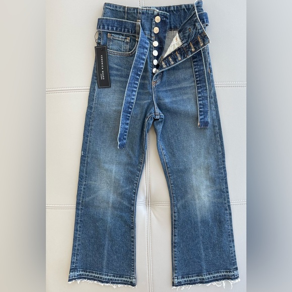NWT Veronica Beard Marlene 12” Corset Cropped Raw Hem Jeans in Blue Wash Size 25 - Picture 11 of 12